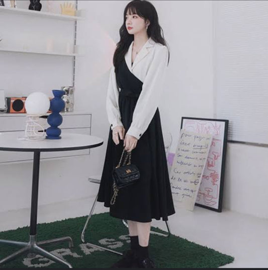 Western Couture Corporate Edge Color-Block Asymmetric Shirt Dress