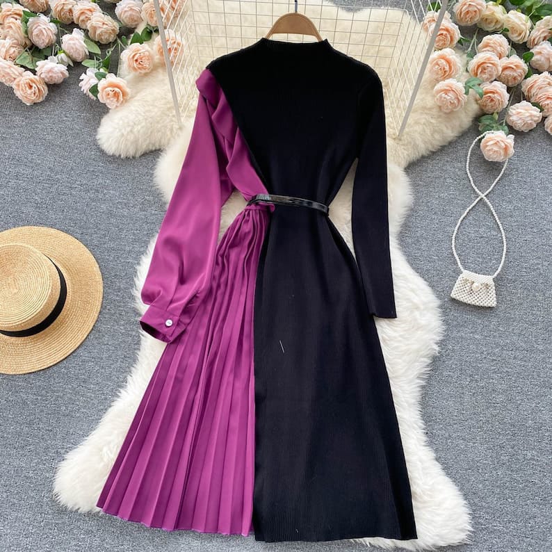 Western Couture Women Pleated Color blocked Dress