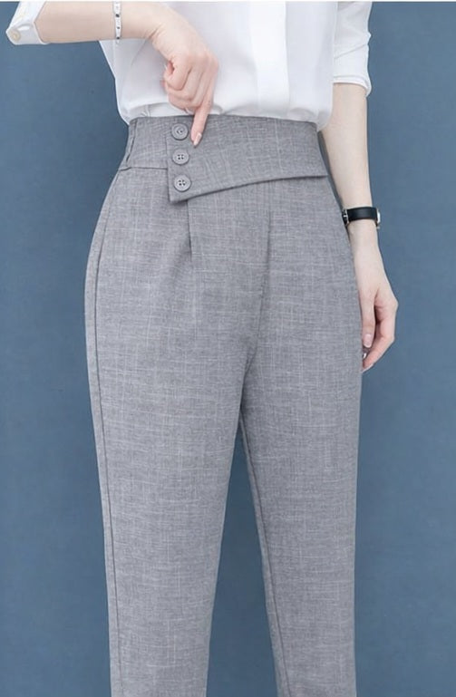 Western Couture Corporate Edge High-Waist Asymmetric Buttoned Trousers