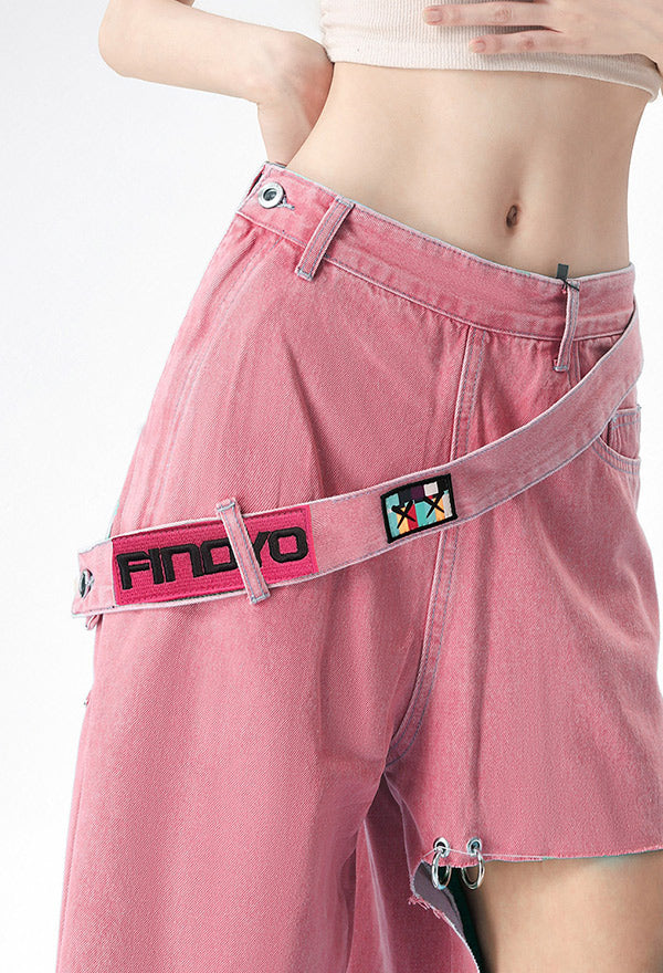 Y2K Korean-Style Detachable Ring Cut-Out Distressed Jeans by Western Couture