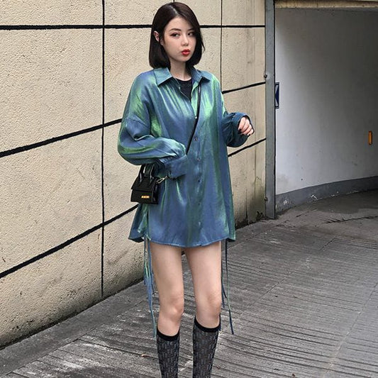 Western Couture Imported Iridescent Oversized Button-Down Shirt
