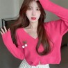 Imported Spring New Fashion Knitted Long Sleeves Front Open V Neck Tops