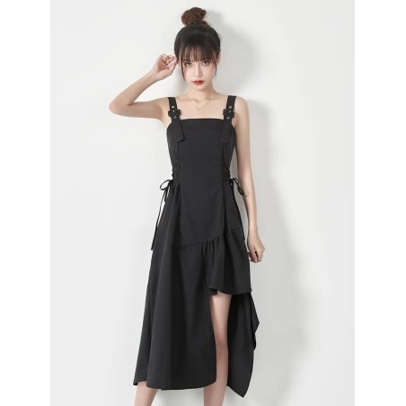 Imported New Fashion Adjustable Shoulder Straps Side Bandage Asymmetric Suspender Dress