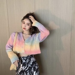 Imported Rainbow Knit Long Sleeves Cardigan