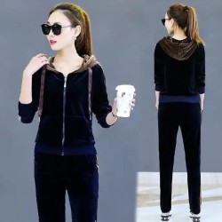 Imported Winter Velvet Hooded Jacket and Pant 2 Pc Coord Set