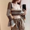 Imported  New Fashion Knitted (Crochet) Long Sleeves(Bell) Crop Top