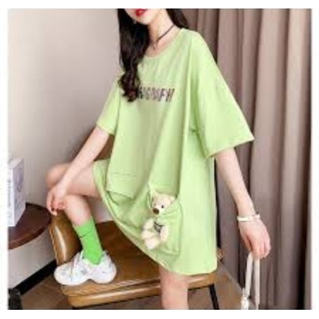 Imported Trendy Oversized Long T-Shirt with Detachable Teddy
