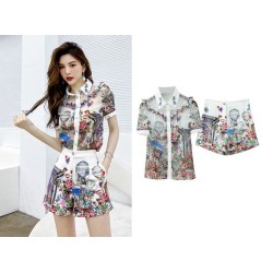 Western Couture Imported Digital Print Shirt and Short Trendy 2 Pc Coord Set
