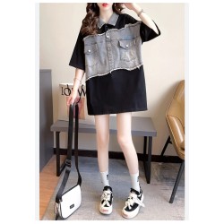 Western Couture Imported Summer Trendy Oversized T-Shirt with Denim Detailing