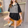 Western Couture Imported Summer Trendy Oversized T-Shirt with Denim Detailing