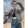 Imported Stylish Denim Detailed Knitted Crop Jacket