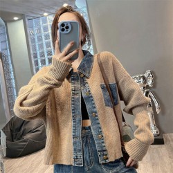 Imported Stylish Denim Detailed Knitted Crop Jacket