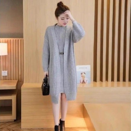 Imported Autumn Dress and Long Coat Sweater Dress with Belt | Knitted Fashion for Women