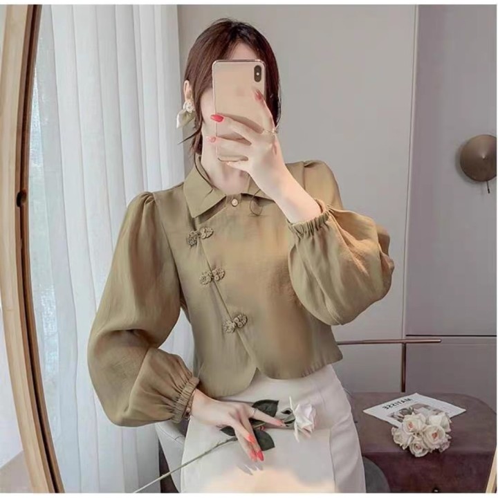 Western Couture Imported Stylish Button Detail Top for Women (Olive Green)