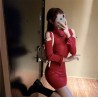 Imported Knitted  Spring Full Sleeves Cold Shoulder Bodycon Dress With Detachable Bow