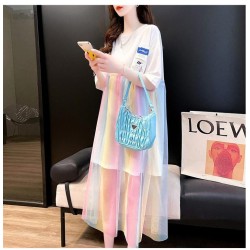 Western Couture Imported Loose Fit Rainbow Print Skirt Dress