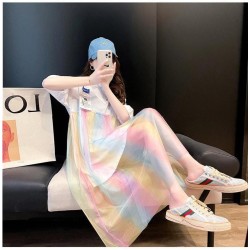 Western Couture Imported Loose Fit Rainbow Print Skirt Dress