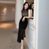 Western Couture Imported Solid Black Color Crew Neck Fishtail Party Wear Dress