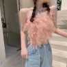 Imported Knitted Stylish Crop Top with Lace Detailing