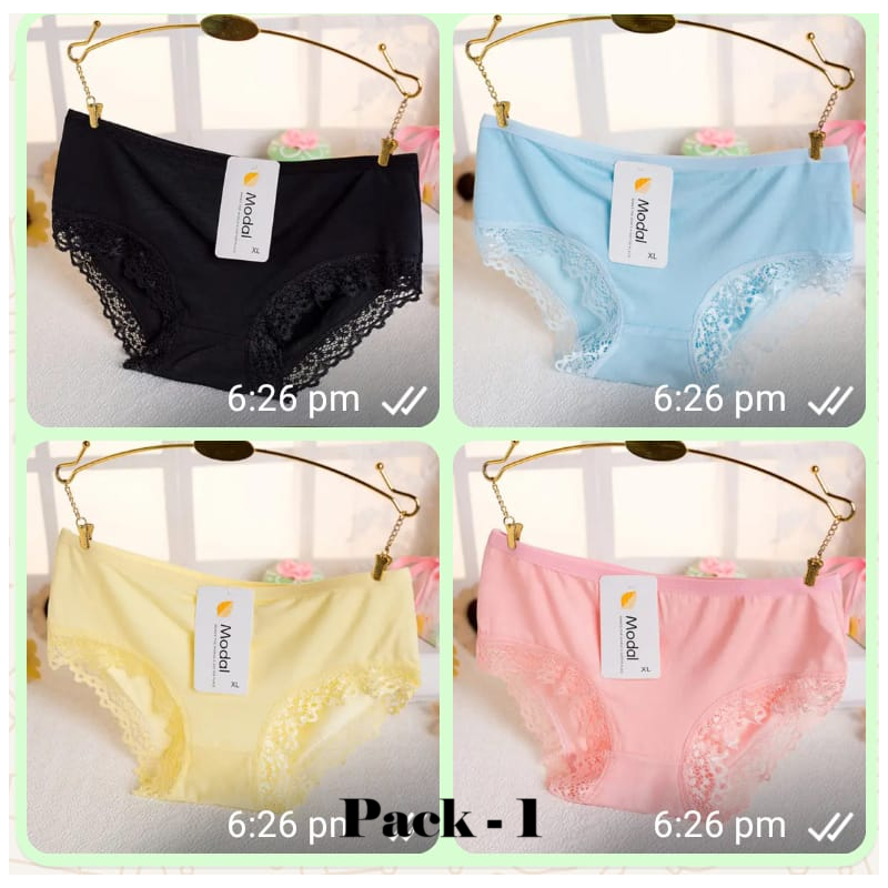 Women's Modal Fabric + Lace Detailing Underwear (Pack of 4)
