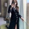 Western Couture Imported Party Wear Solid Black Velvet Wrap Dress with Slit