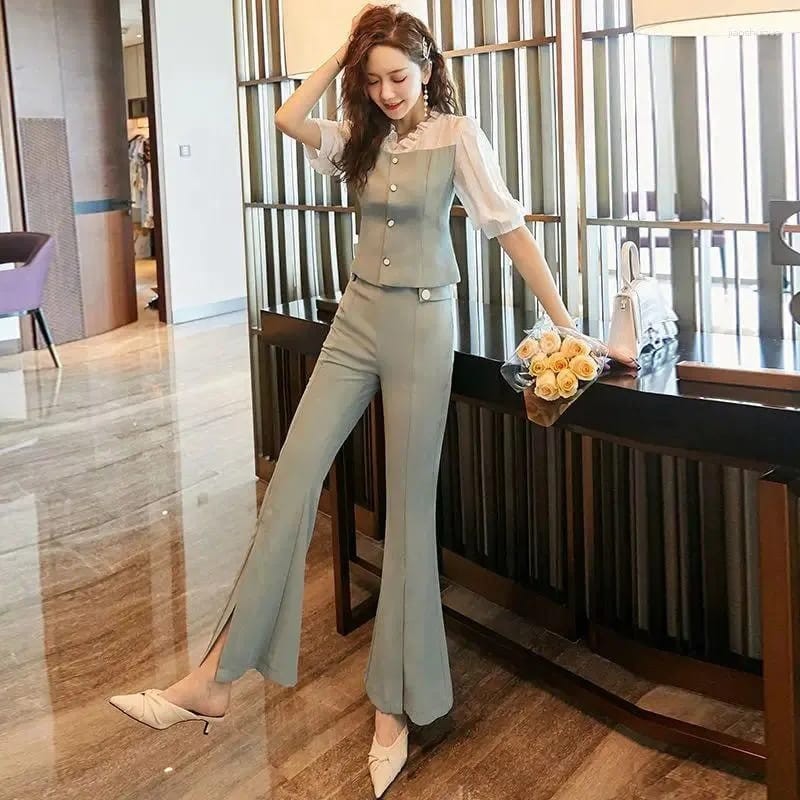 Imported Elegant Design Women Summer Fashion Wide Leg Pants Short Sleeve Tops Two Piece Party Wear Set Size Inches One Size