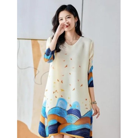 Western Couture Imported Pleated A-Line Dress | Summer Printed Free Size Casual Wear