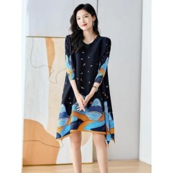 Western Couture Imported Pleated A-Line Dress | Summer Printed Free Size Casual Wear