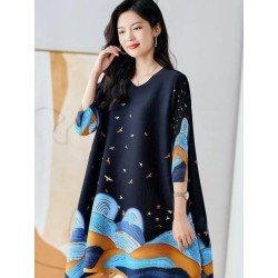 Western Couture Imported Pleated A-Line Dress | Summer Printed Free Size Casual Wear