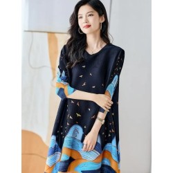 Western Couture Imported Pleated A-Line Dress | Summer Printed Free Size Casual Wear