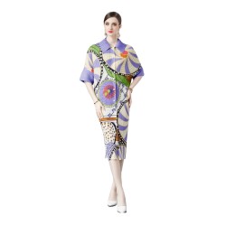 Western Couture Imported Digital Print Pleated Long Dress | Front Open Summer Wear