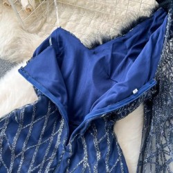 Western Couture Imported One-Shoulder Sequin Dress with Fur Detail | Elegant Party Wear Gown