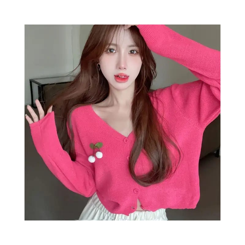 Western Couture Imported Spring New Fashion Knitted Long Sleeves Front Open V-Neck Cardigan