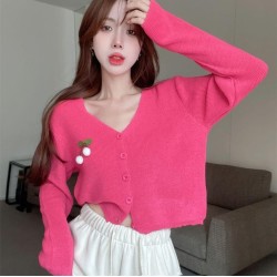Western Couture Imported Spring New Fashion Knitted Long Sleeves Front Open V-Neck Cardigan