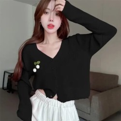 Western Couture Imported Spring New Fashion Knitted Long Sleeves Front Open V-Neck Cardigan