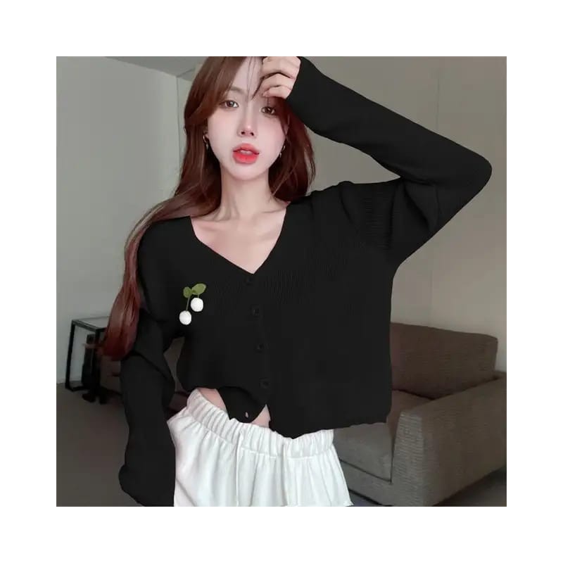 Western Couture Imported Spring New Fashion Knitted Long Sleeves Front Open V-Neck Cardigan