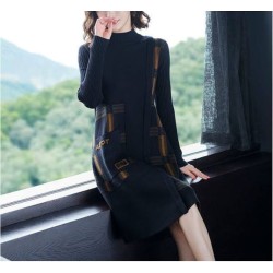 Western Couture Imported Autumn-Winter Full Sleeves Mock Neck Dress