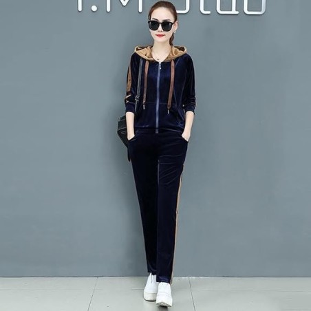 Western Couture Imported Velvet Hooded Jacket & Pant 2-Piece Coord Set – Spring/Autumn Collection