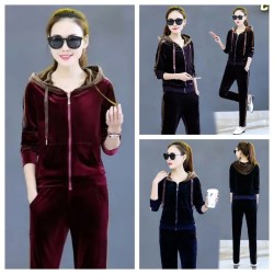 Western Couture Imported Velvet Hooded Jacket & Pant 2-Piece Coord Set – Spring/Autumn Collection