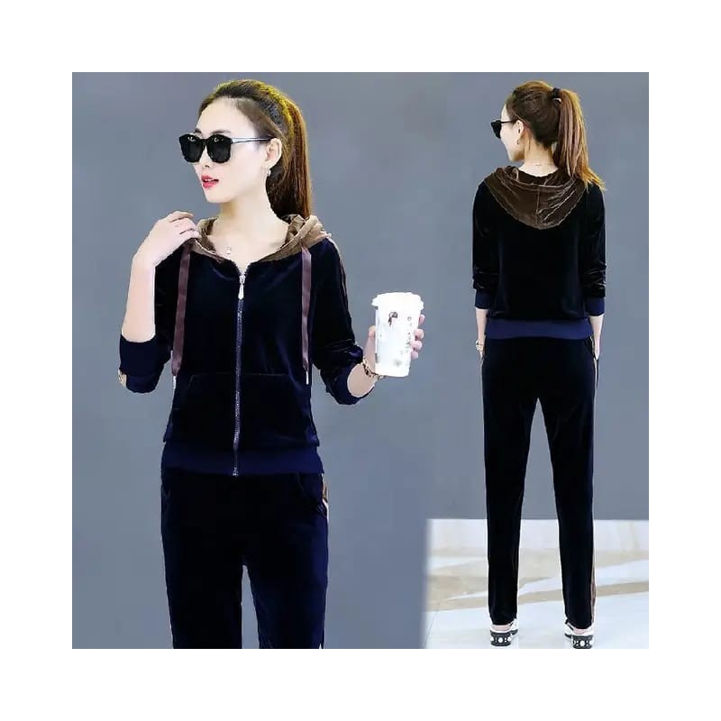 Western Couture Imported Velvet Hooded Jacket & Pant 2-Piece Coord Set – Spring/Autumn Collection