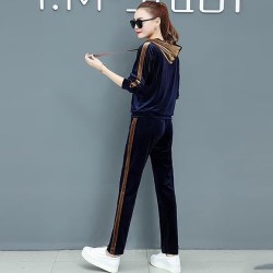 Western Couture Imported Velvet Hooded Jacket & Pant 2-Piece Coord Set – Spring/Autumn Collection