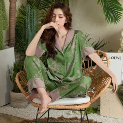 Western Couture Imported 3 Pc Night Suit – Front Open Top, Pant & Shorts Combo