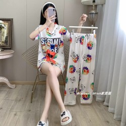 Western Couture Imported 3 Pc Night Suit – Front Open Top, Pant & Shorts Combo