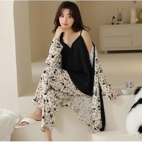 Western Couture Imported Summer Special 3 Pc Elegant Lounge Wear Set – Spaghetti Strap Vest (with Chest Pad), Shrug/Robe & Pant