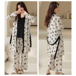 Western Couture Imported Summer Special 3 Pc Elegant Lounge Wear Set – Spaghetti Strap Vest (with Chest Pad), Shrug/Robe & Pant