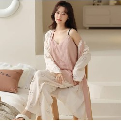 Western Couture Imported Summer Special 3 Pc Elegant Lounge Wear Set – Spaghetti Strap Vest (with Chest Pad), Shrug/Robe & Pant