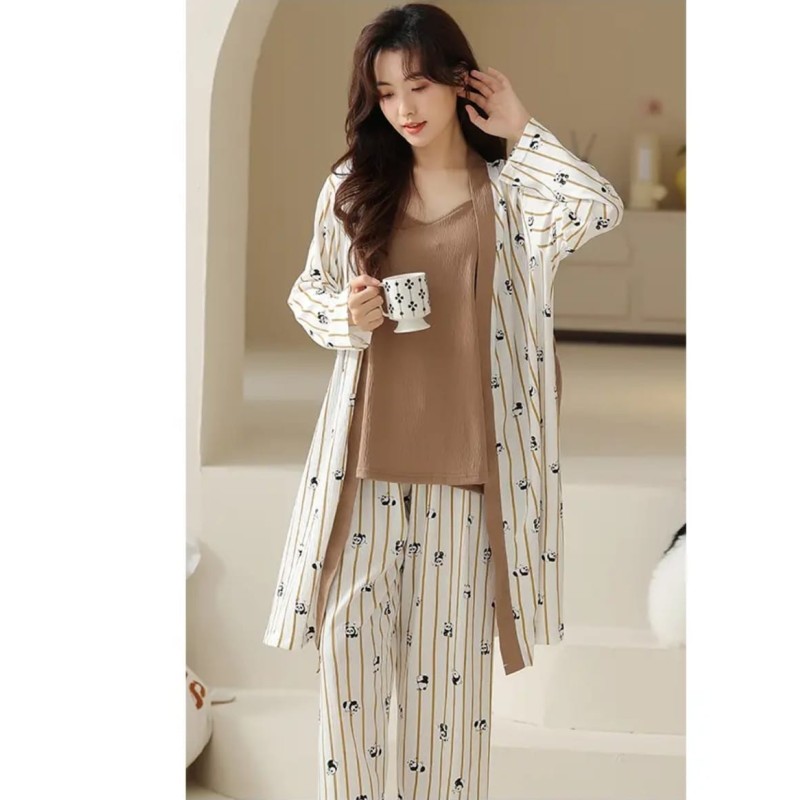 Western Couture Imported Summer Special 3 Pc Elegant Lounge Wear Set – Spaghetti Strap Vest (with Chest Pad), Shrug/Robe & Pant