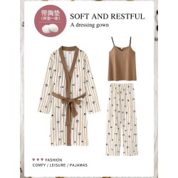 Western Couture Imported Summer Special 3 Pc Elegant Lounge Wear Set – Spaghetti Strap Vest (with Chest Pad), Shrug/Robe & Pant