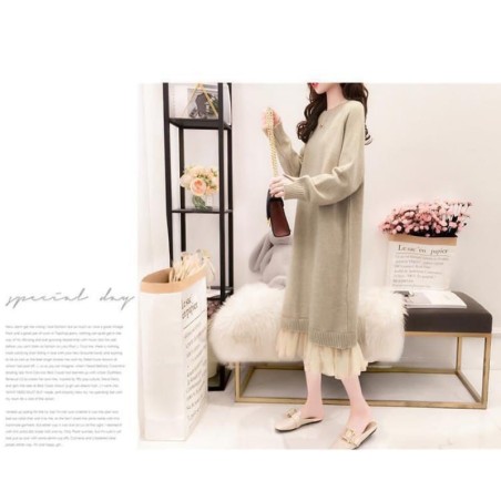 Western Couture Imported Korean Sweater Dress with Stylish Detailed Frill