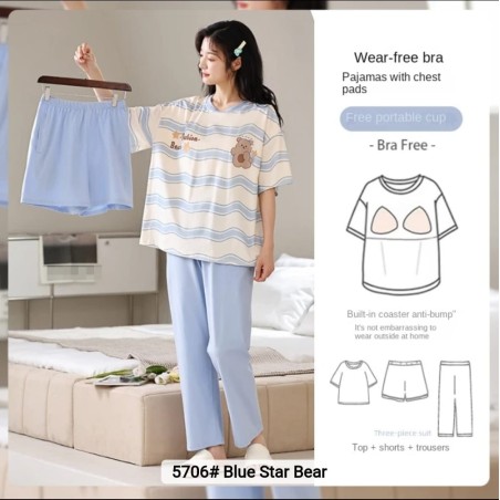 Imported Very Comfortable Imported Very Soft Comfortable Fabric 3 Pc  Night Suits with Chest Pads